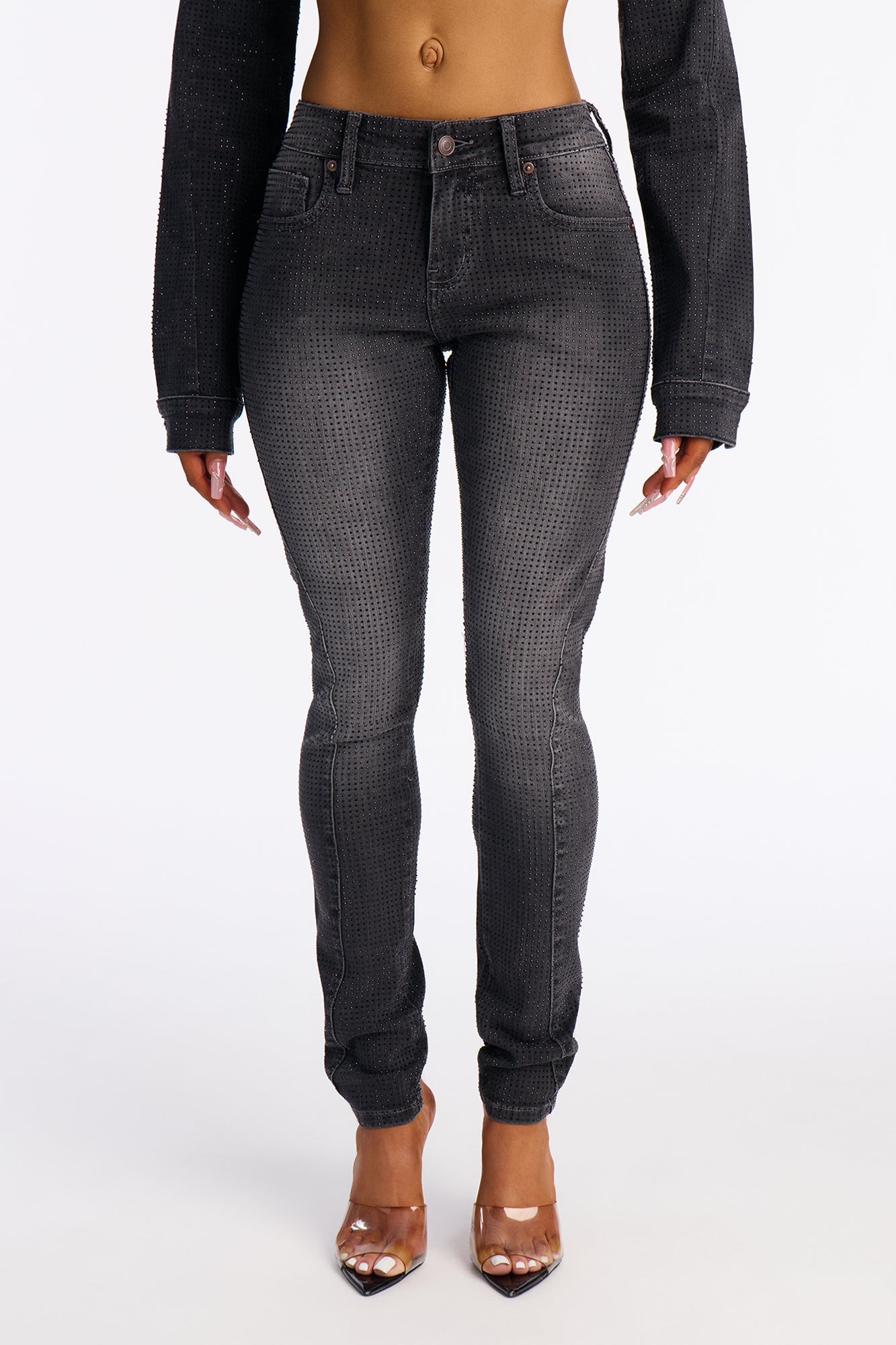 Ritzy &amp; Glitzy Embellished Skinny Jeans - Black Wash