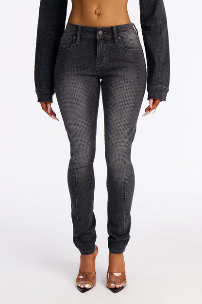 Ritzy &amp; Glitzy Embellished Skinny Jeans - Black Wash