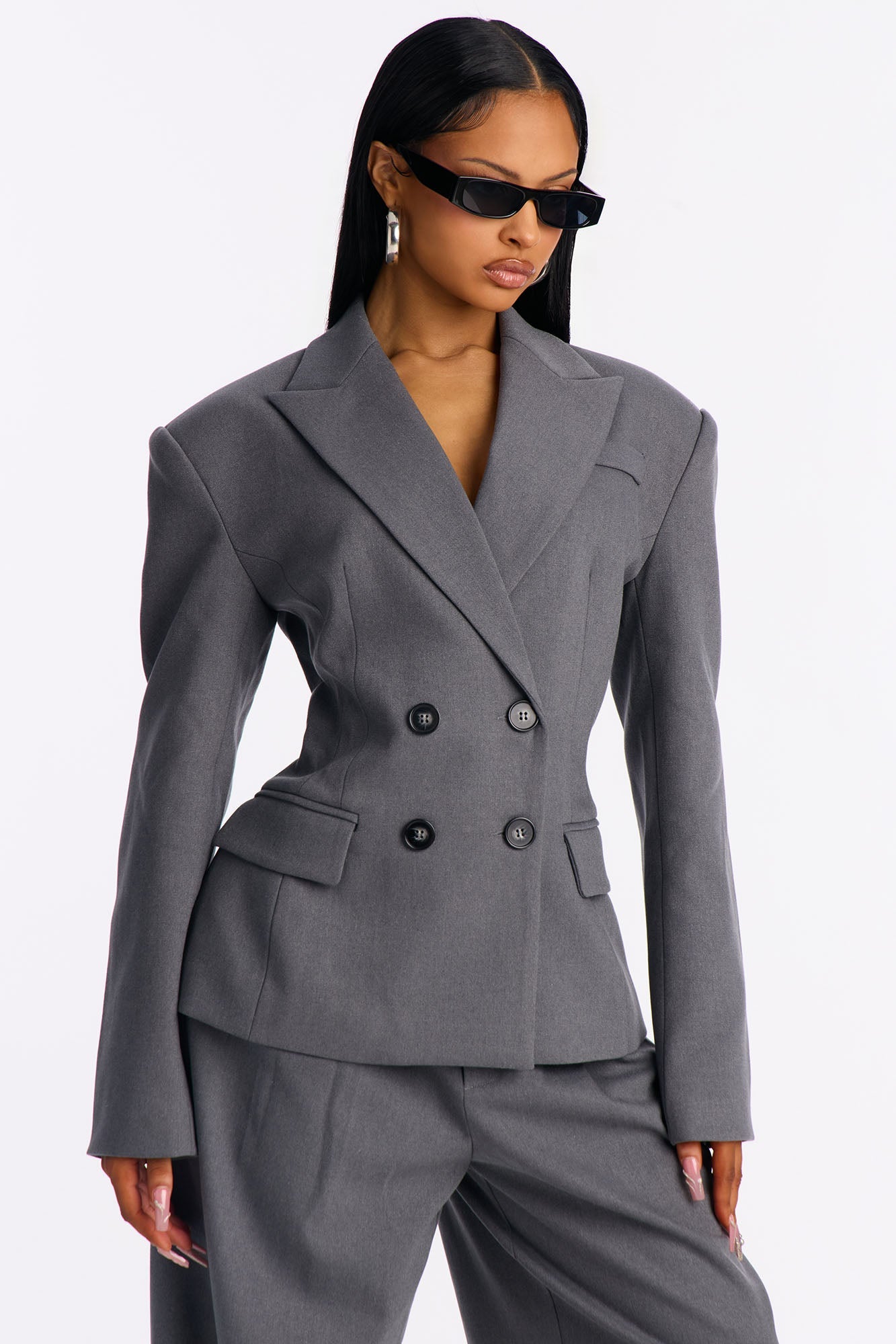 Financial Goals Double Breasted Blazer - Charcoal