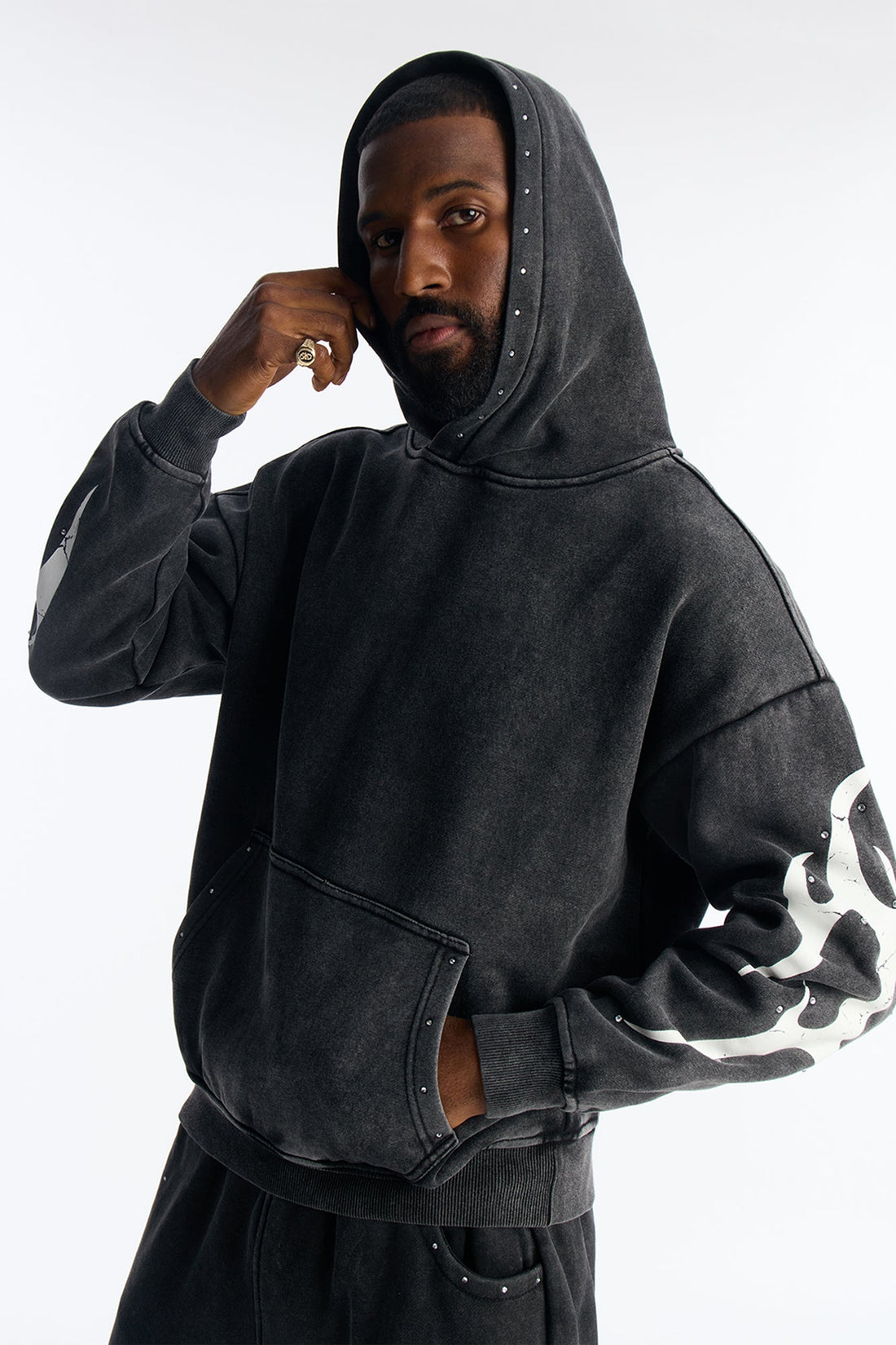 La Flames Rhinestones Oversized Hoodie - Black