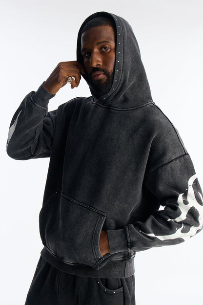 La Flames Rhinestones Oversized Hoodie - Black
