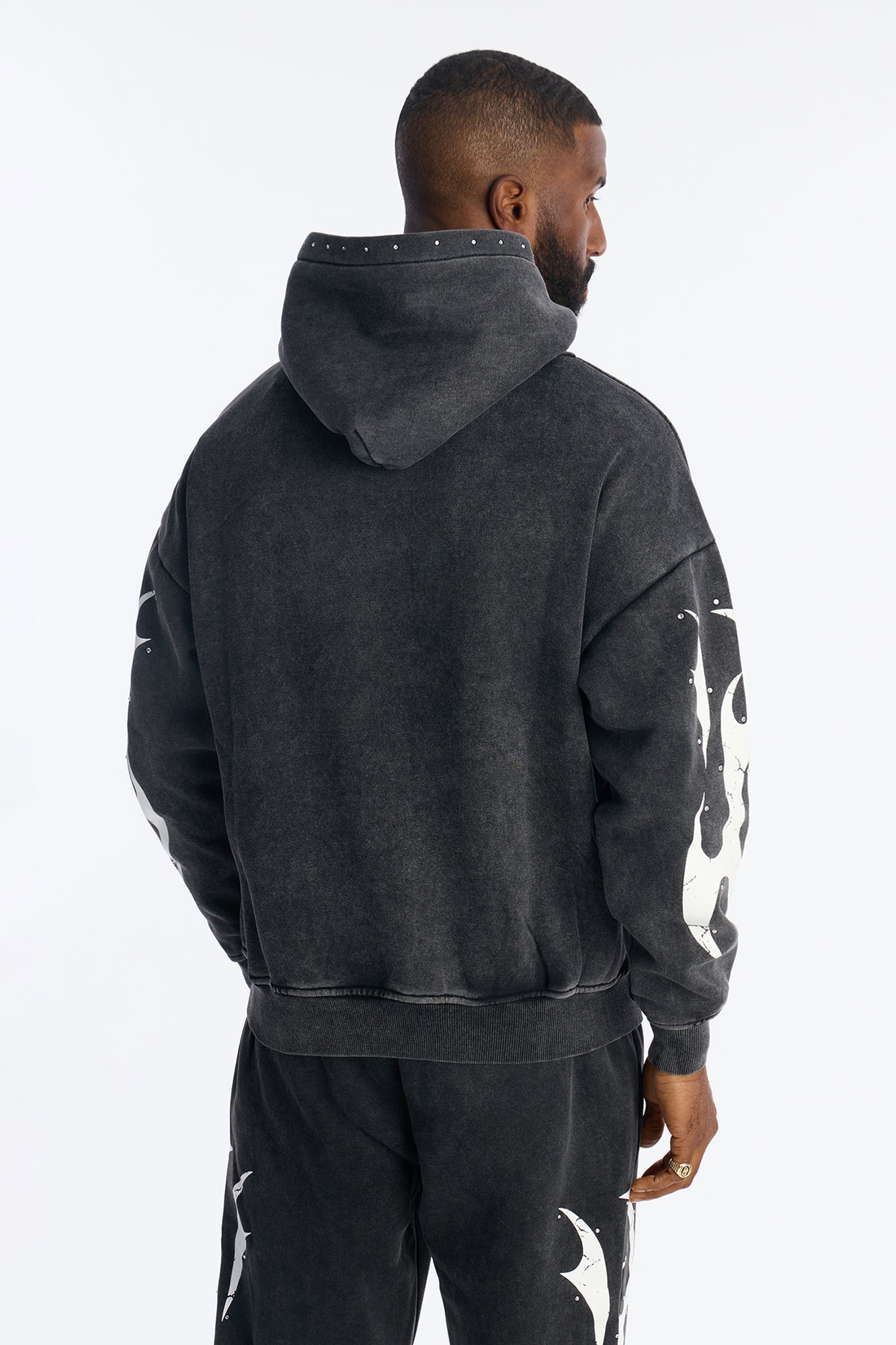 La Flames Rhinestones Oversized Hoodie - Black