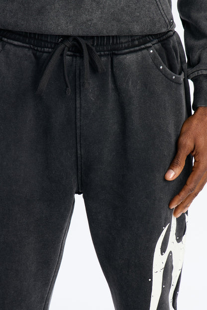 La Flames Rhinestones Relaxed Sweatpants - Black