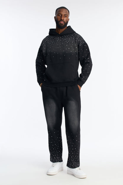 Run Them Rhinestones Relaxed Sweatpants - Black