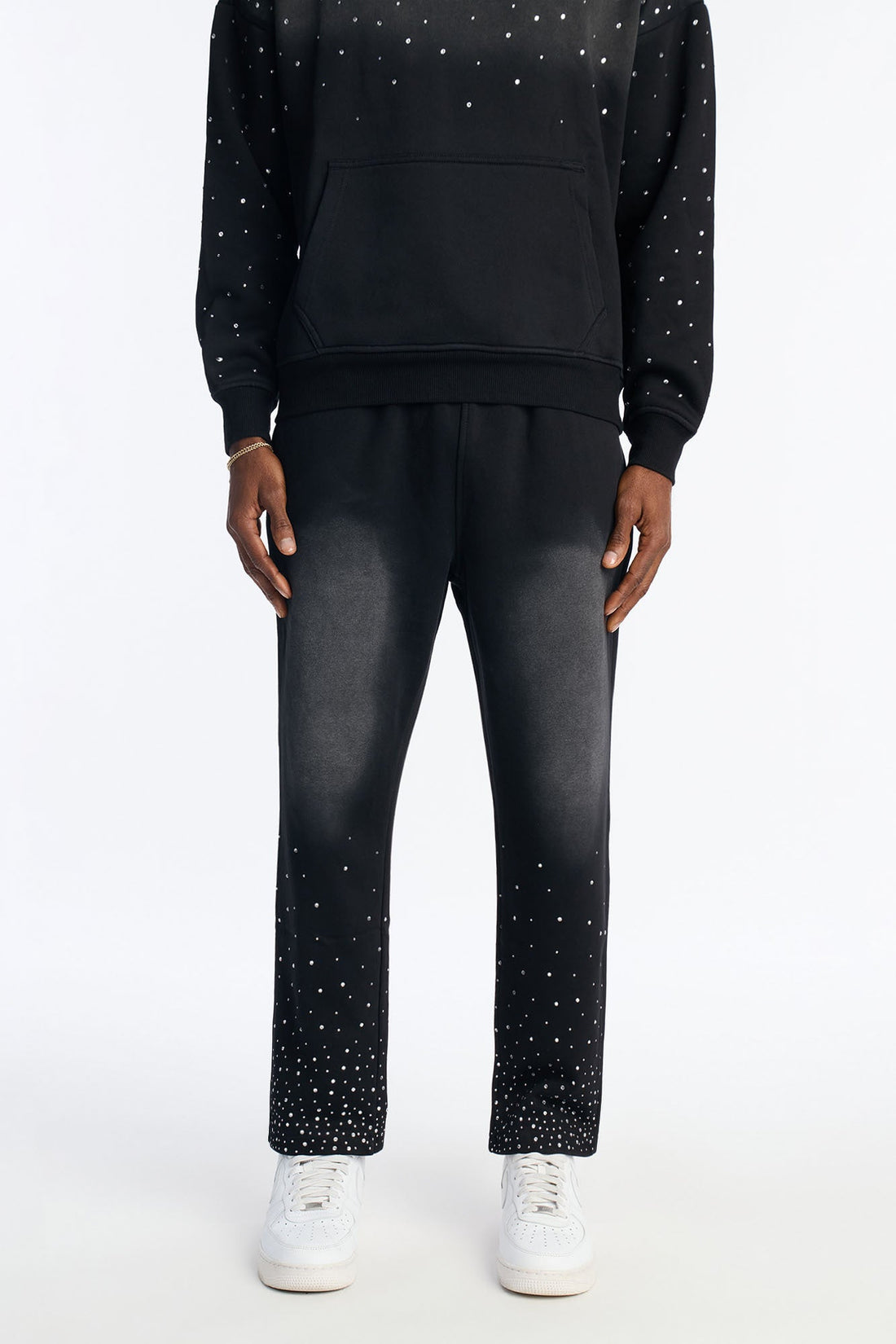 Run Them Rhinestones Relaxed Sweatpants - Black