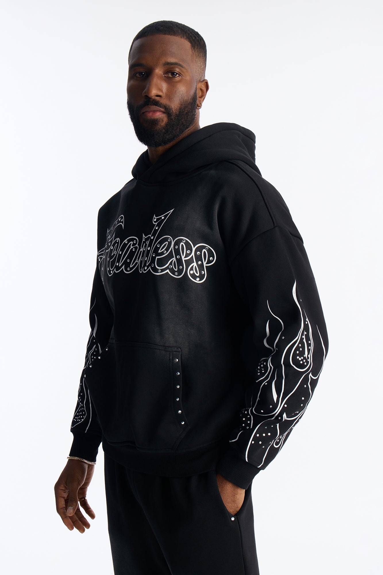 Fearless Rhinestones Oversized Hoodie - Black