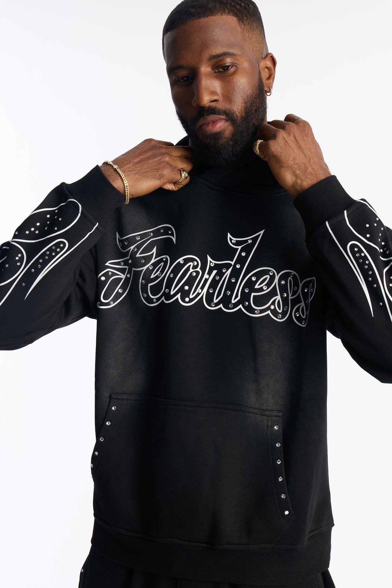 Fearless Rhinestones Oversized Hoodie - Black