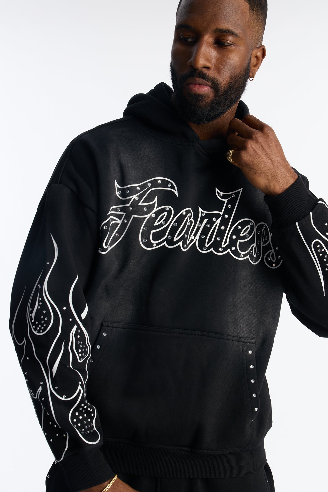 Fearless Rhinestones Oversized Hoodie - Black