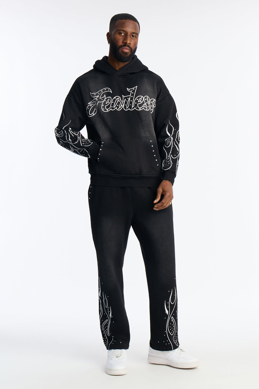 Fearless Rhinestones Relaxed Sweatpants - Black