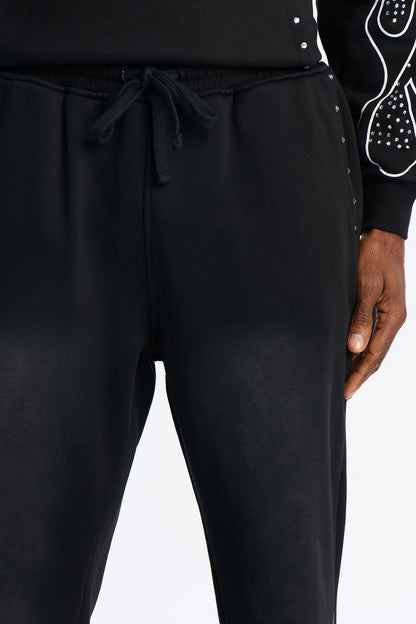 Fearless Rhinestones Relaxed Sweatpants - Black