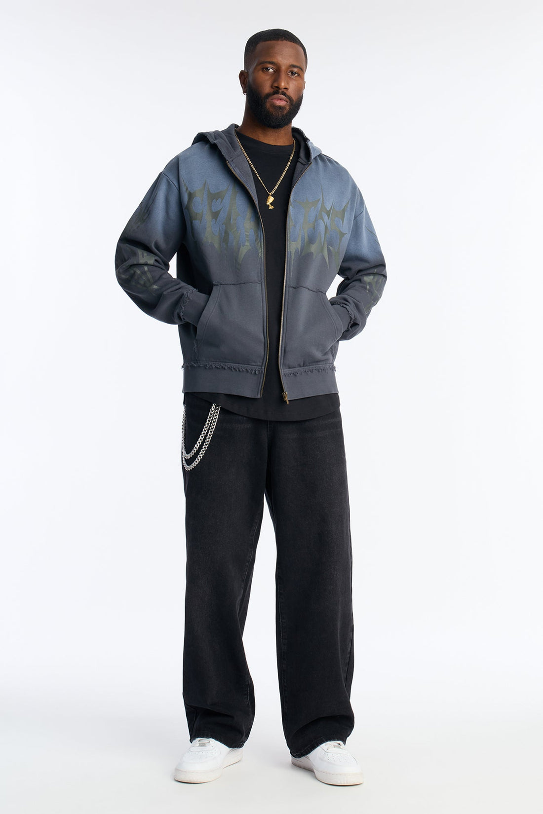 Fearless Washed Zip Up Hoodie - Charcoal
