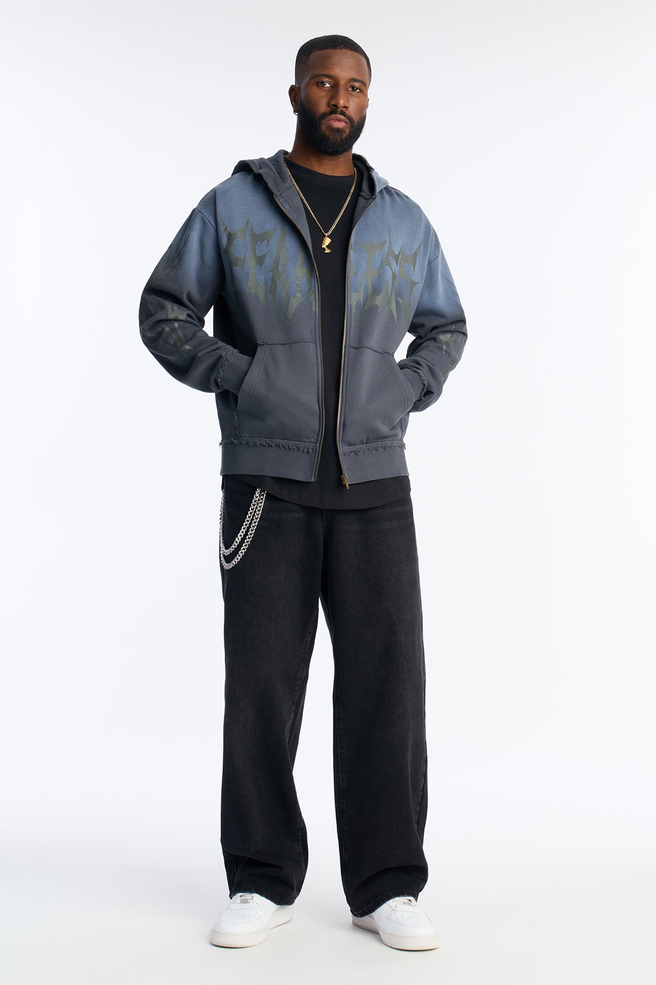 Fearless Washed Zip Up Hoodie - Charcoal