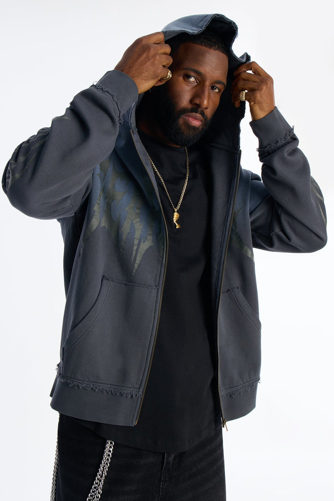 Fearless Washed Zip Up Hoodie - Charcoal