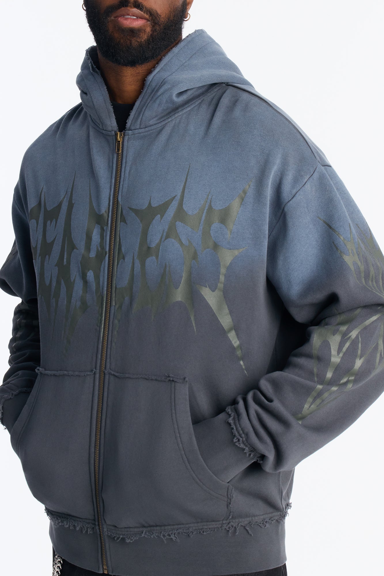 Fearless Washed Zip Up Hoodie - Charcoal