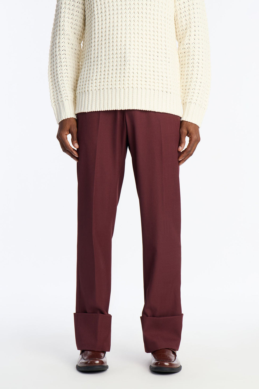 Straight Exaggerated Slit Cuff Trouser - Burgundy