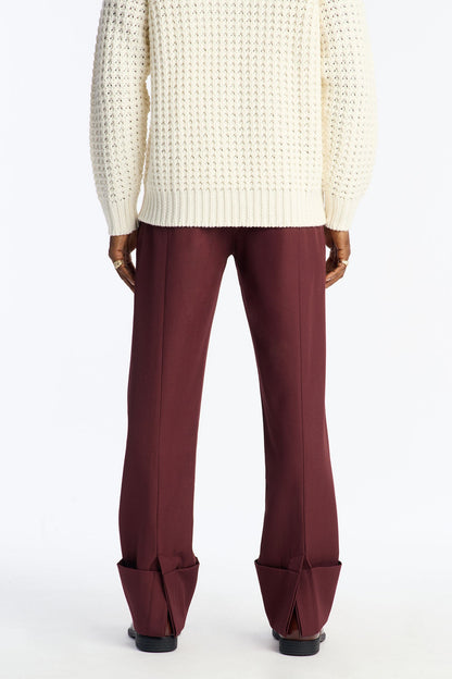 Straight Exaggerated Slit Cuff Trouser - Burgundy
