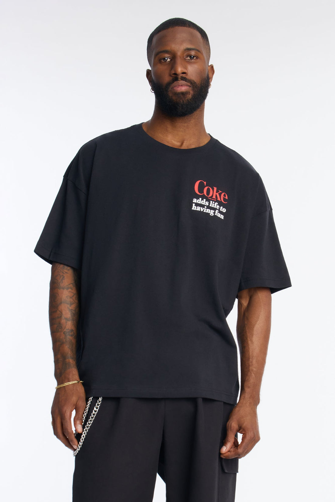 Coke Adds Life To Having Fun Oversized Short Sleeve Tee - Black