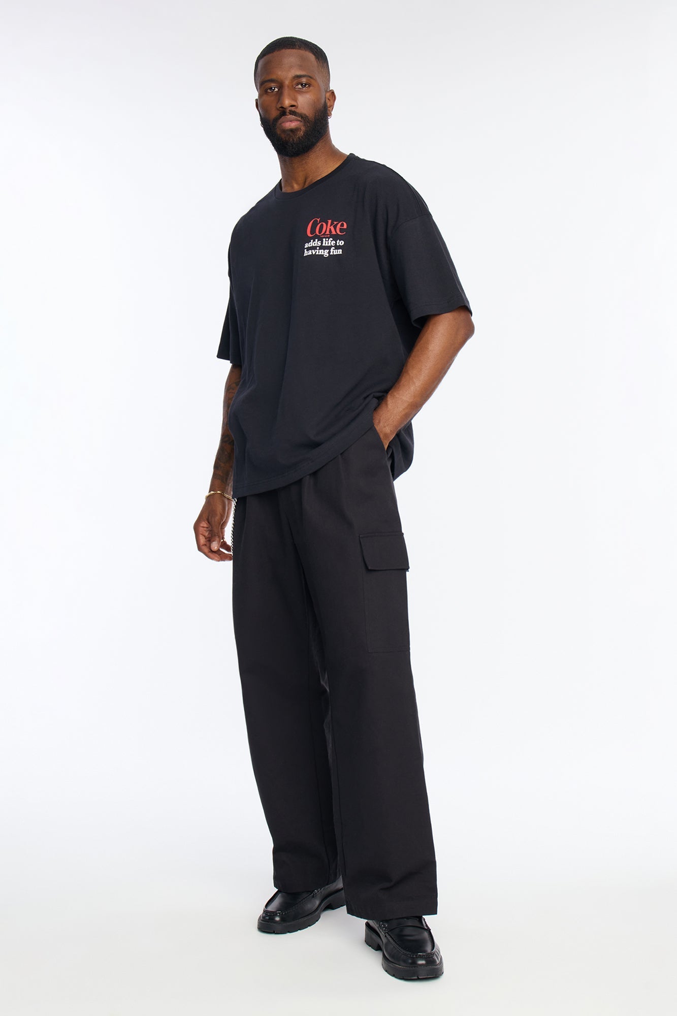 Coke Adds Life To Having Fun Oversized Short Sleeve Tee - Black