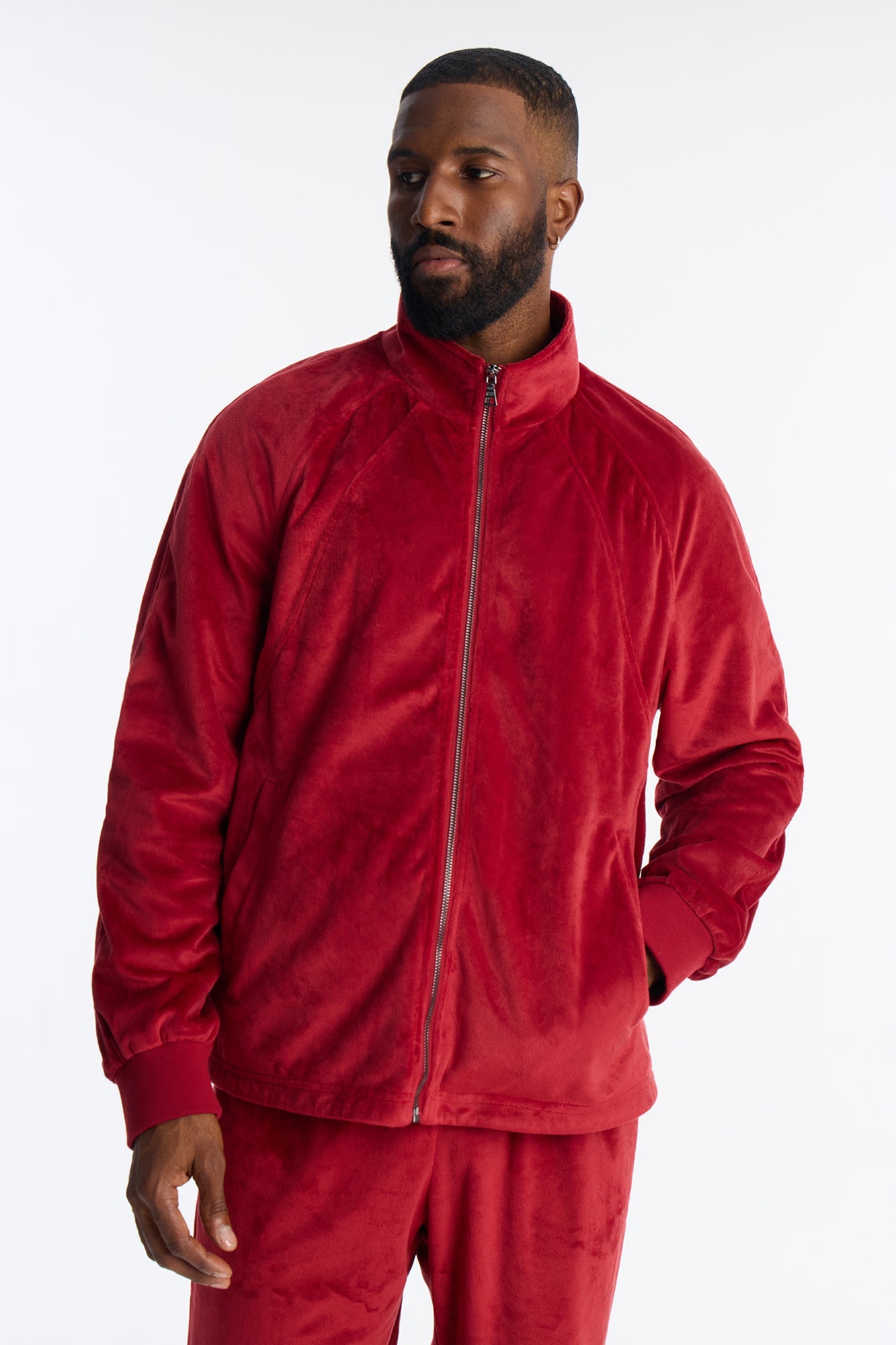Velour Set It Up Track Jacket - Burgundy