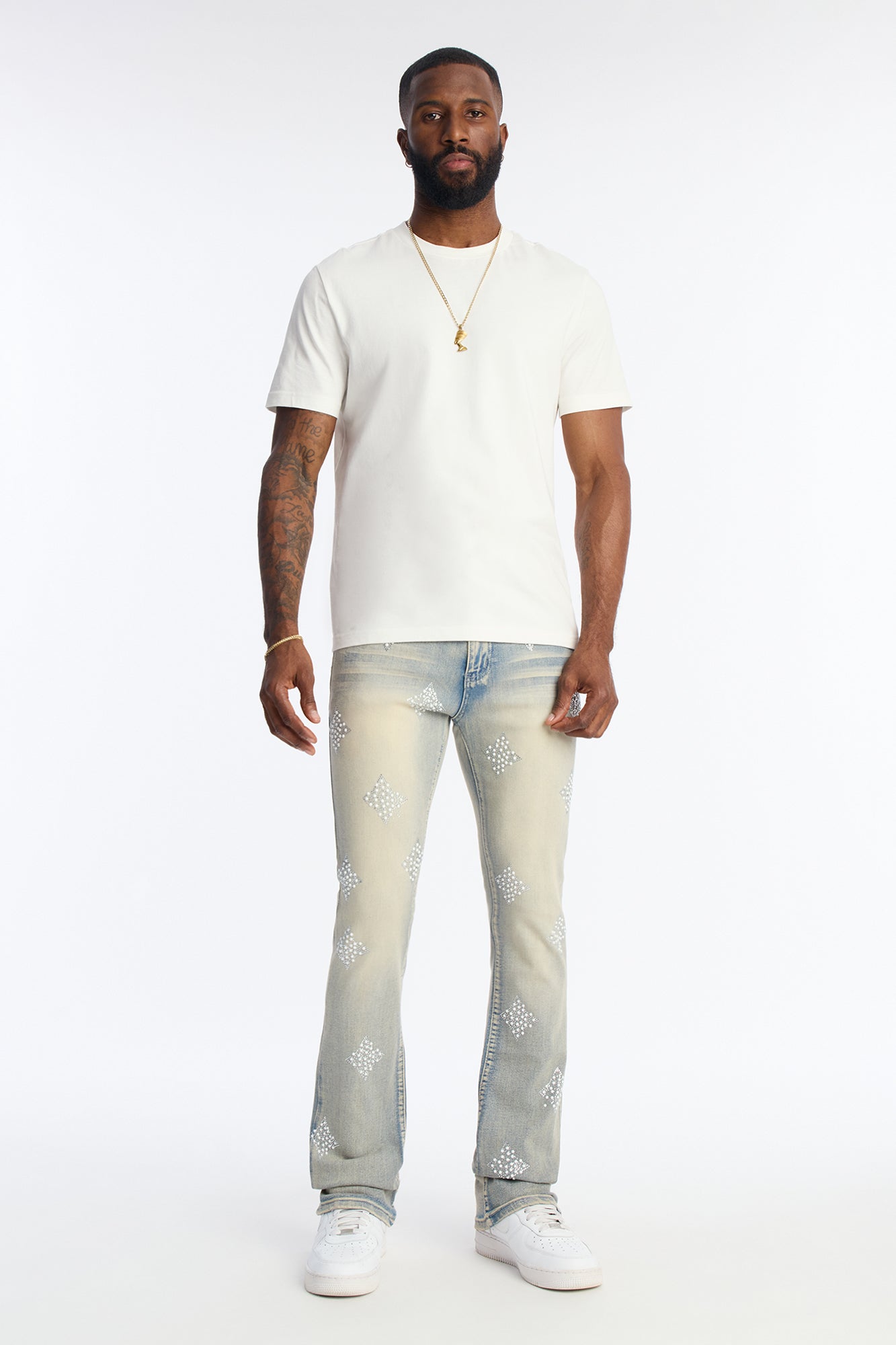 Stacked Skinny Flare Ice Star Pearl Jean - Light Wash