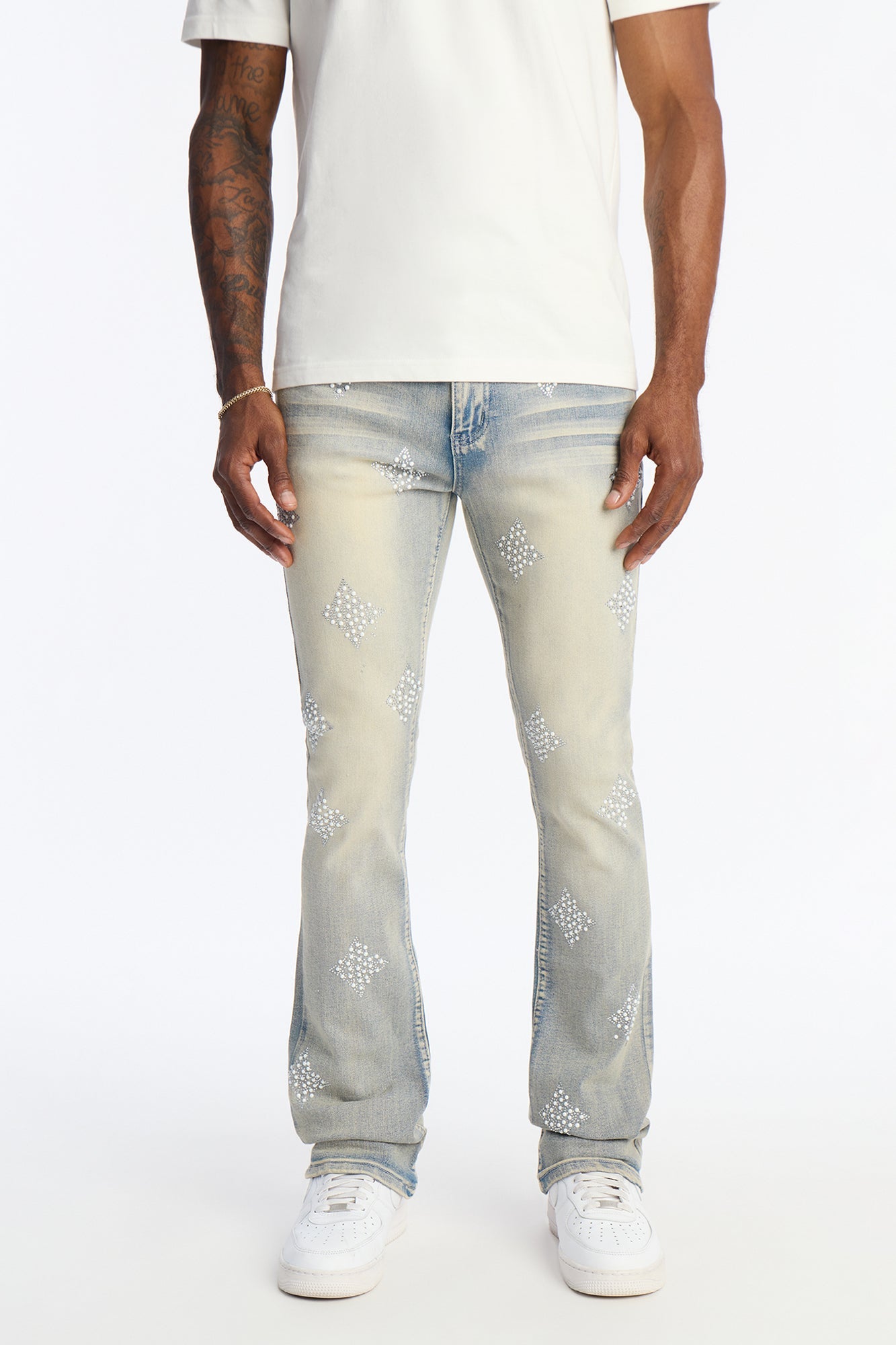 Stacked Skinny Flare Ice Star Pearl Jean - Light Wash