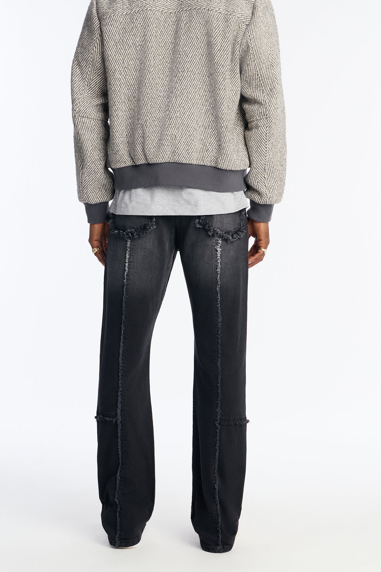 Stacked Skinny Flare Frayed Along Panel Jean - Black Wash