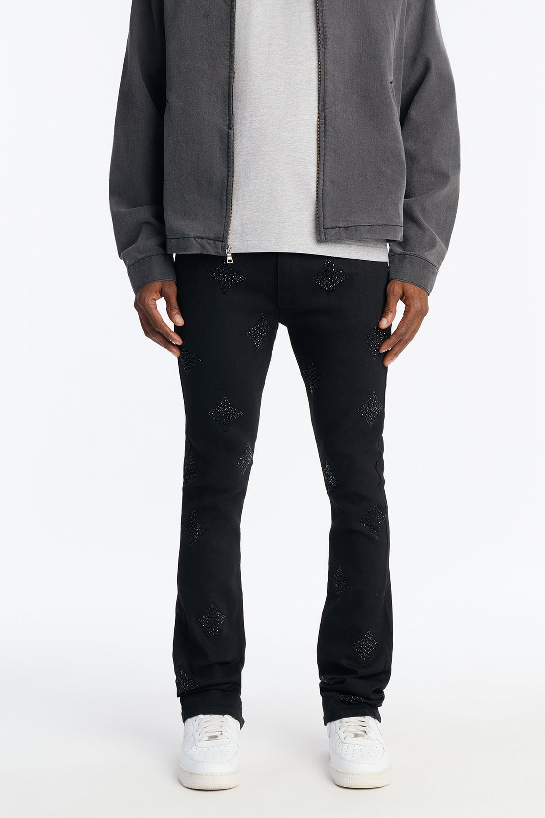 Stacked Skinny Flare Ice Star Pearl Jean - Black
