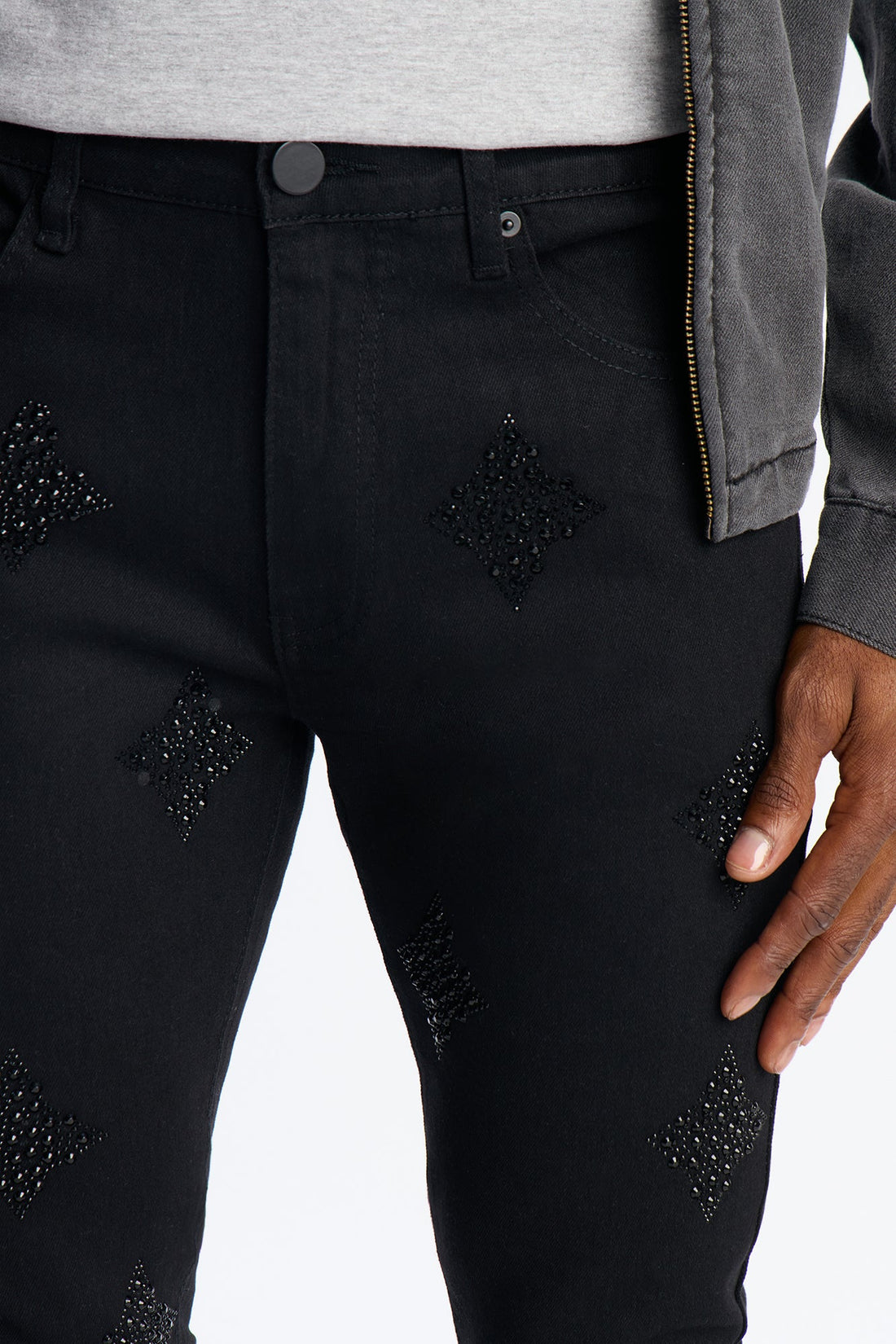 Stacked Skinny Flare Ice Star Pearl Jean - Black