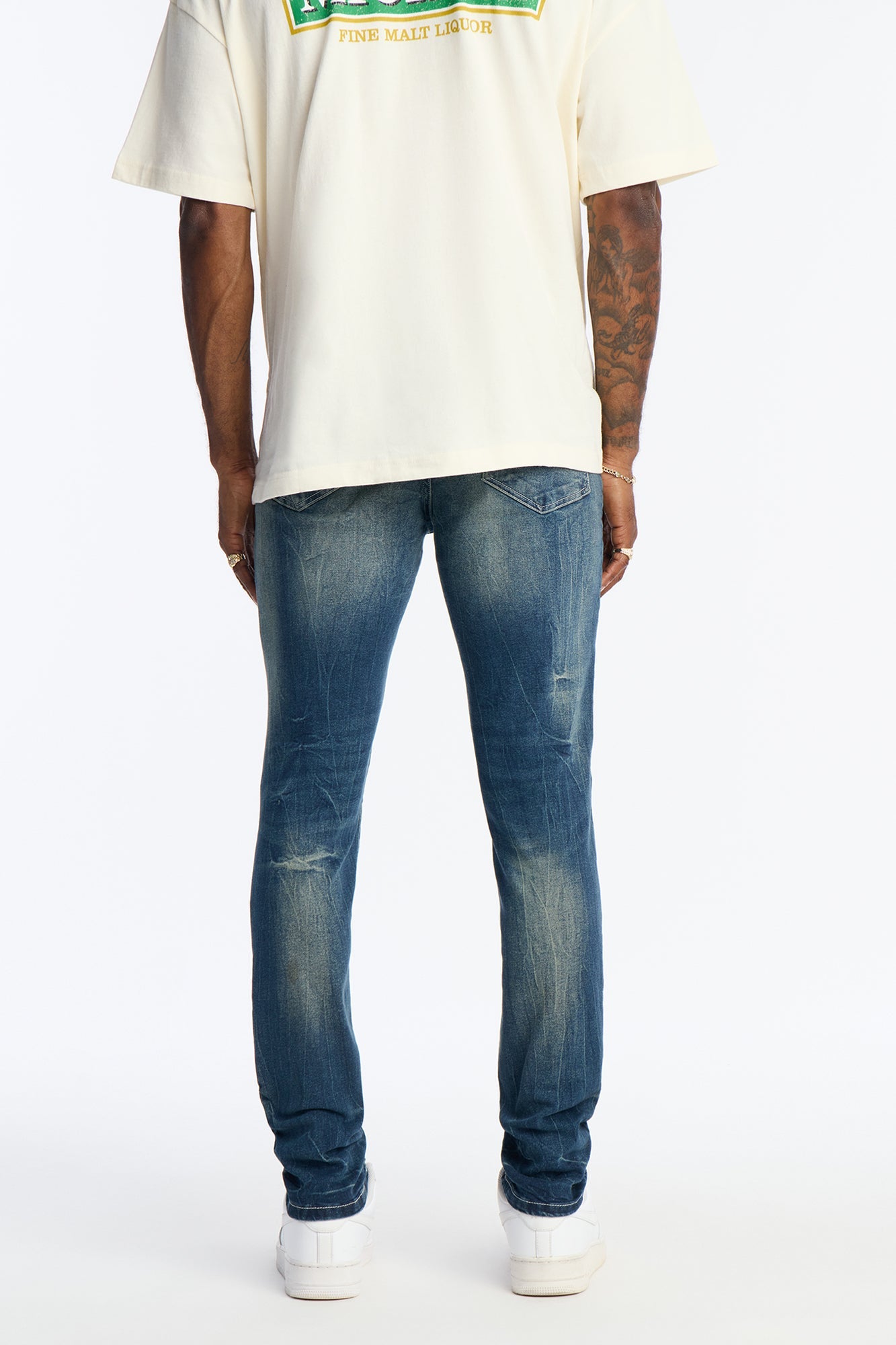 Skinny Distressed Tinted Mode Jeans - Medium Blue Wash