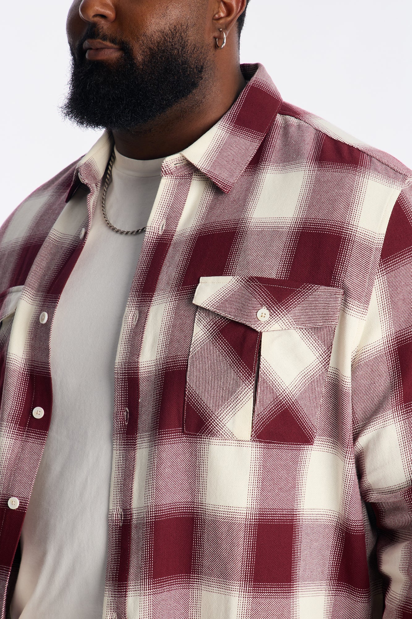 Ice Plaid Flannel Shirt - Burgundy