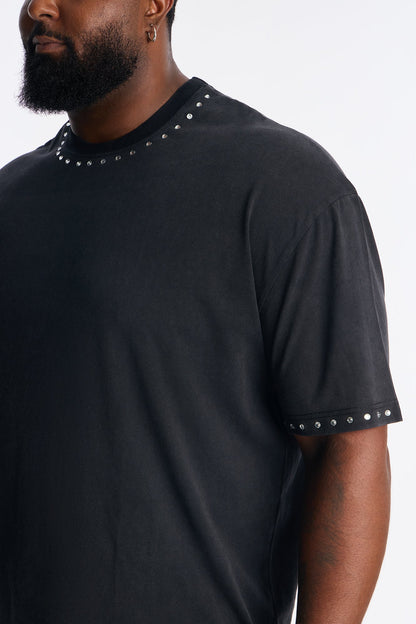 Rhinestone Embellished Knit Tee - Black