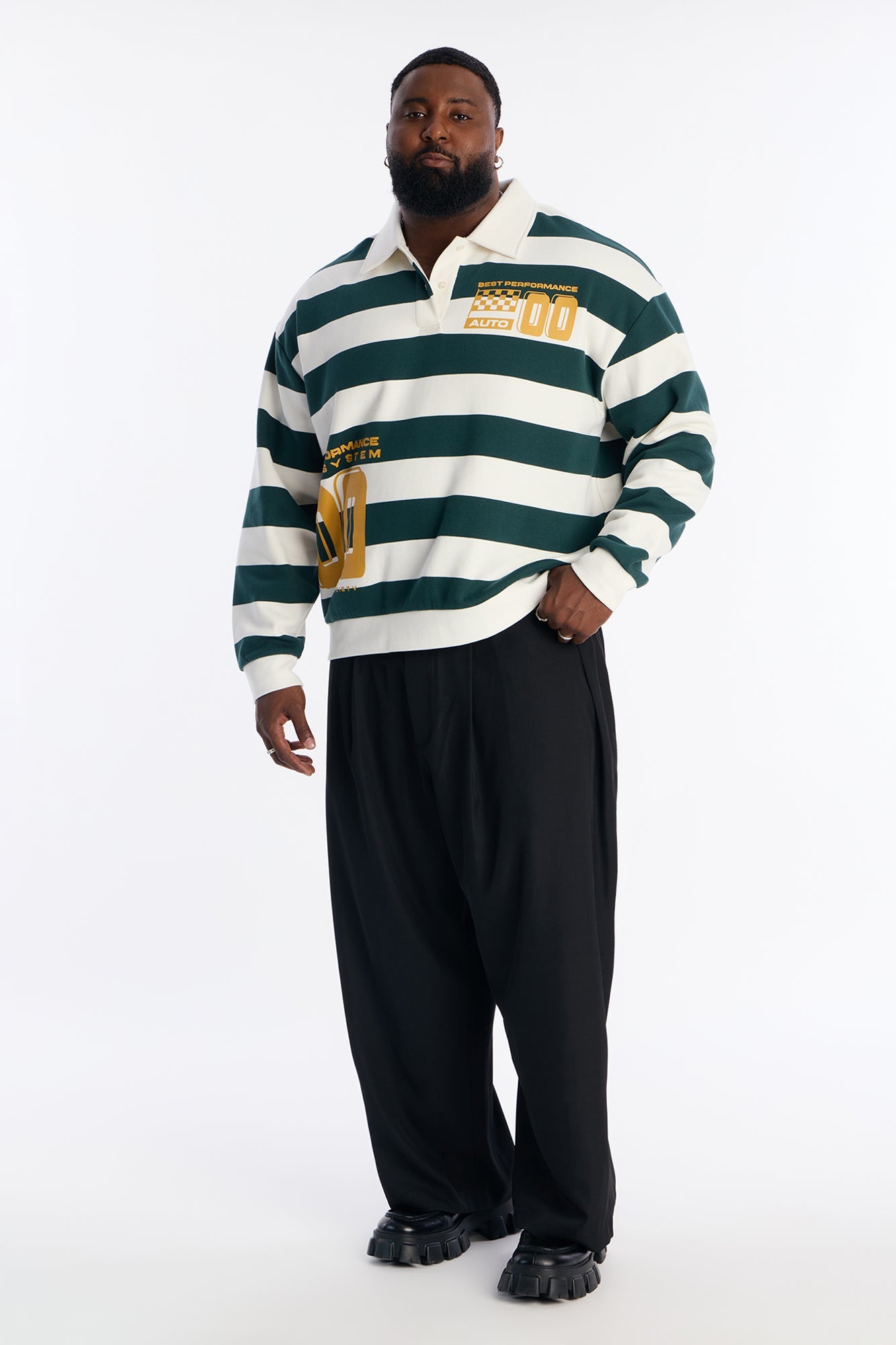 Racing Society Stripe Fleece Polo - Green