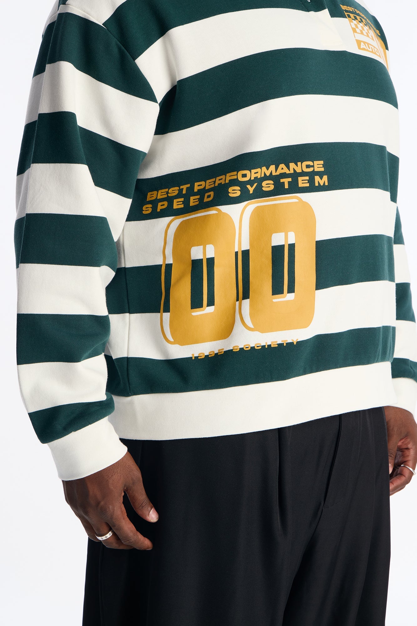 Racing Society Stripe Fleece Polo - Green