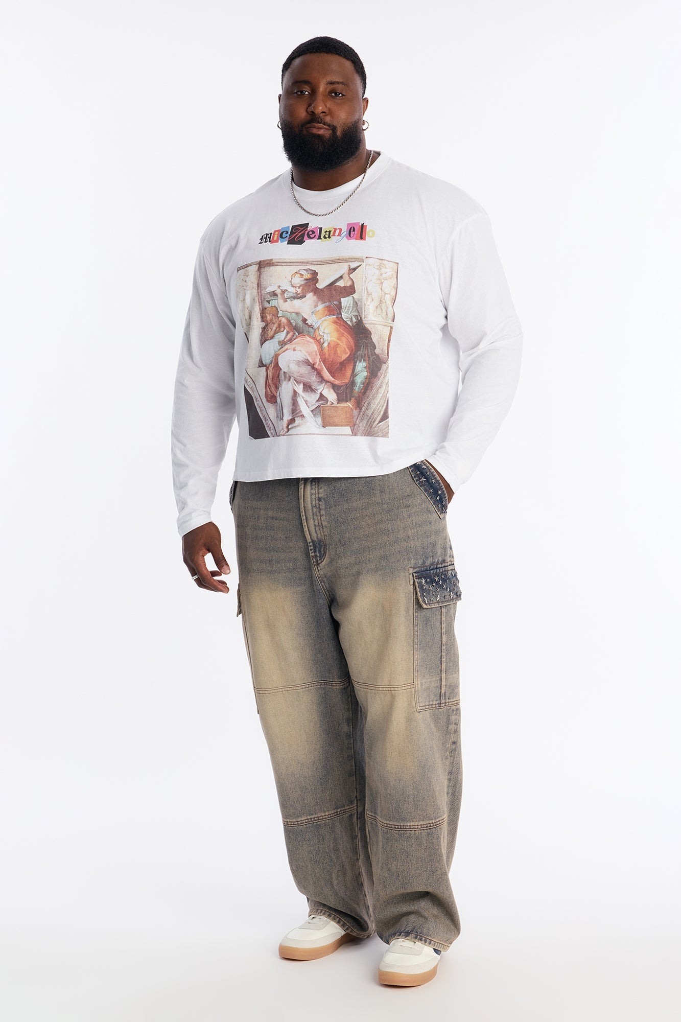 Michelangelo Florence Book Oversized Long Sleeve Tee - White