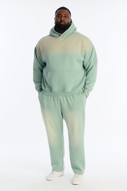 Run Them Rhinestones Oversized Hoodie - Sage