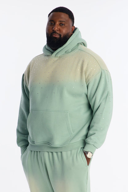 Run Them Rhinestones Oversized Hoodie - Sage