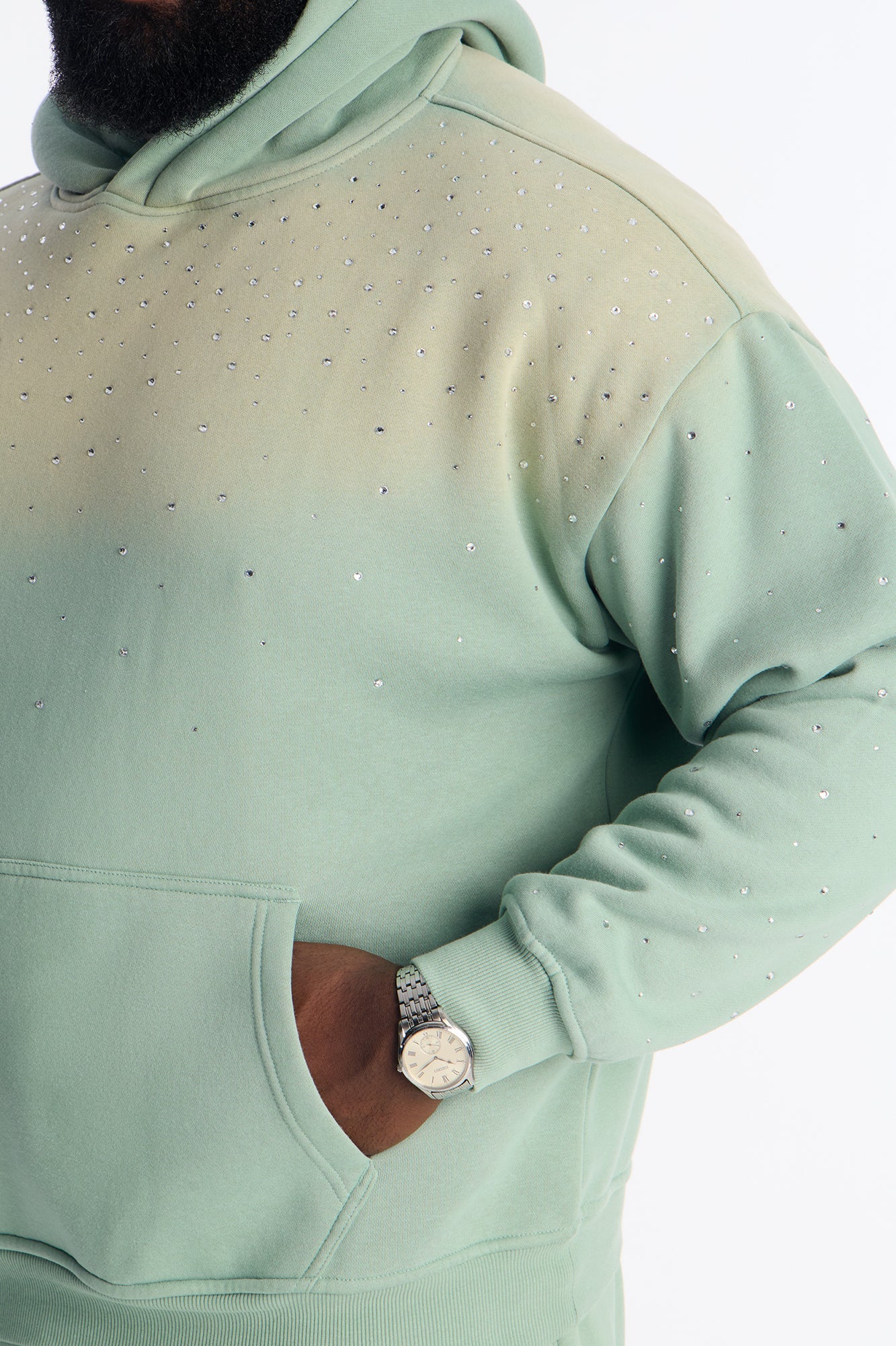 Run Them Rhinestones Oversized Hoodie - Sage