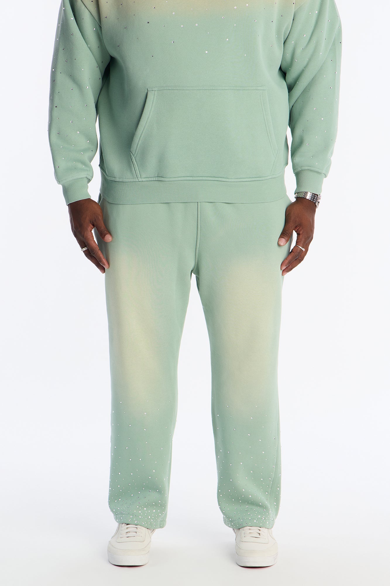 Run Them Rhinestones Relaxed Sweatpants - Sage