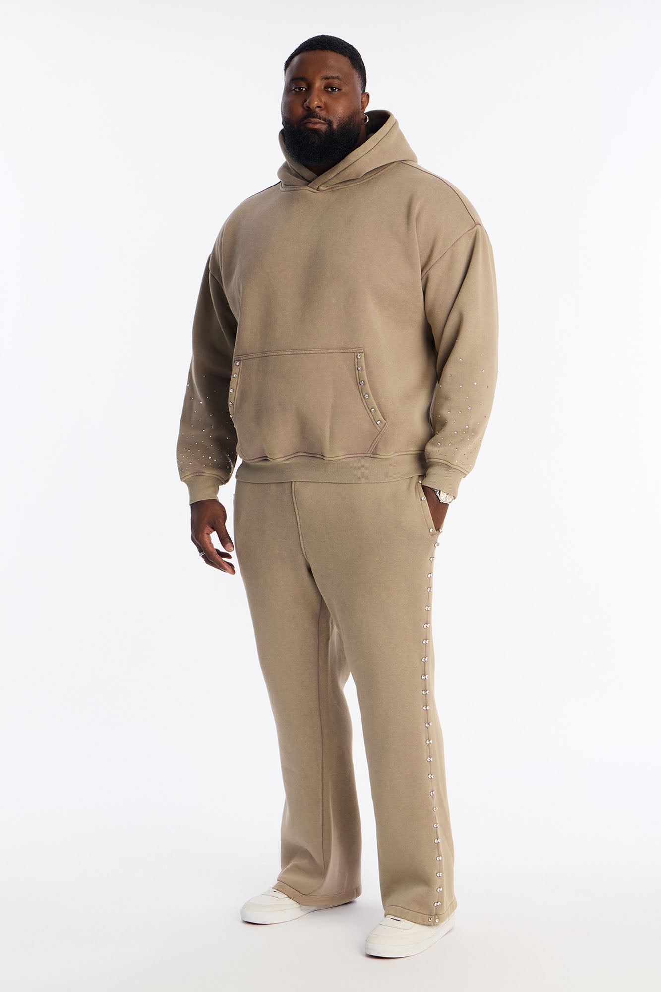 Ice Cold Rhinestones Relaxed Sweatpants - Taupe