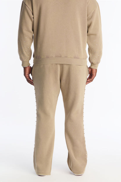 Ice Cold Rhinestones Relaxed Sweatpants - Taupe