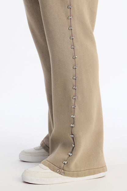 Ice Cold Rhinestones Relaxed Sweatpants - Taupe