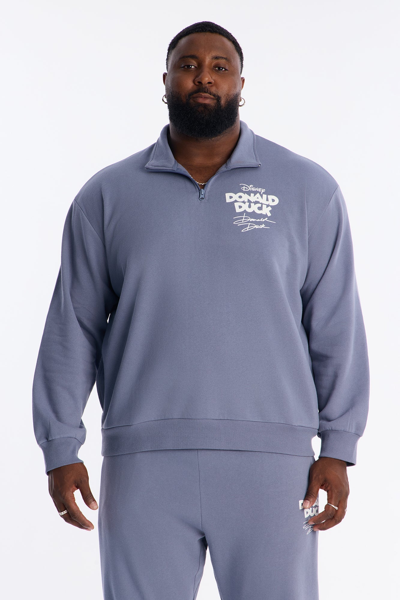 Disney Aw Phooey Donald Embroidery Quarter Zip Sweatshirt - Slate Blue