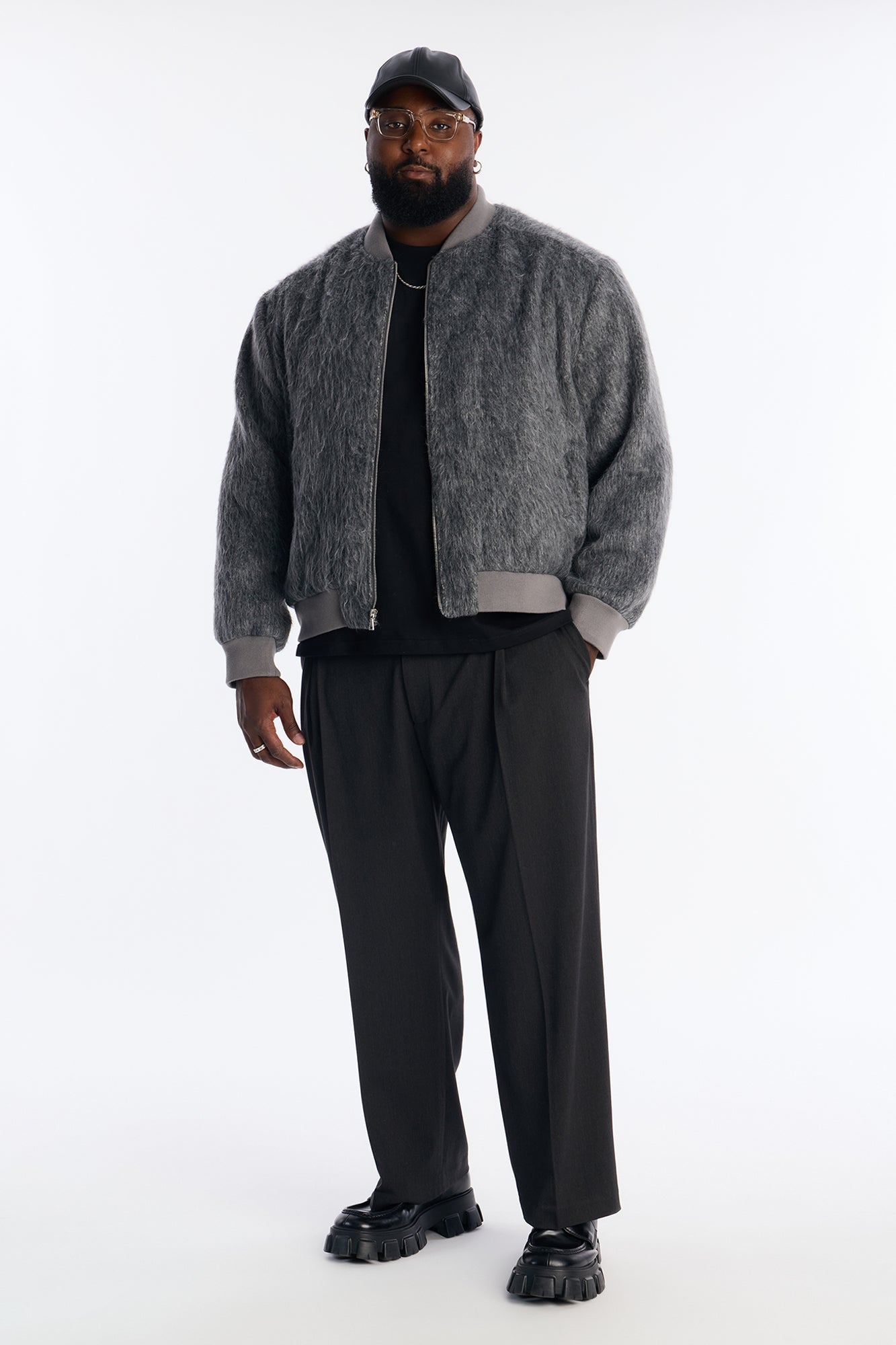 Relaxed Textured Mohair Bomber Jacket - Grey