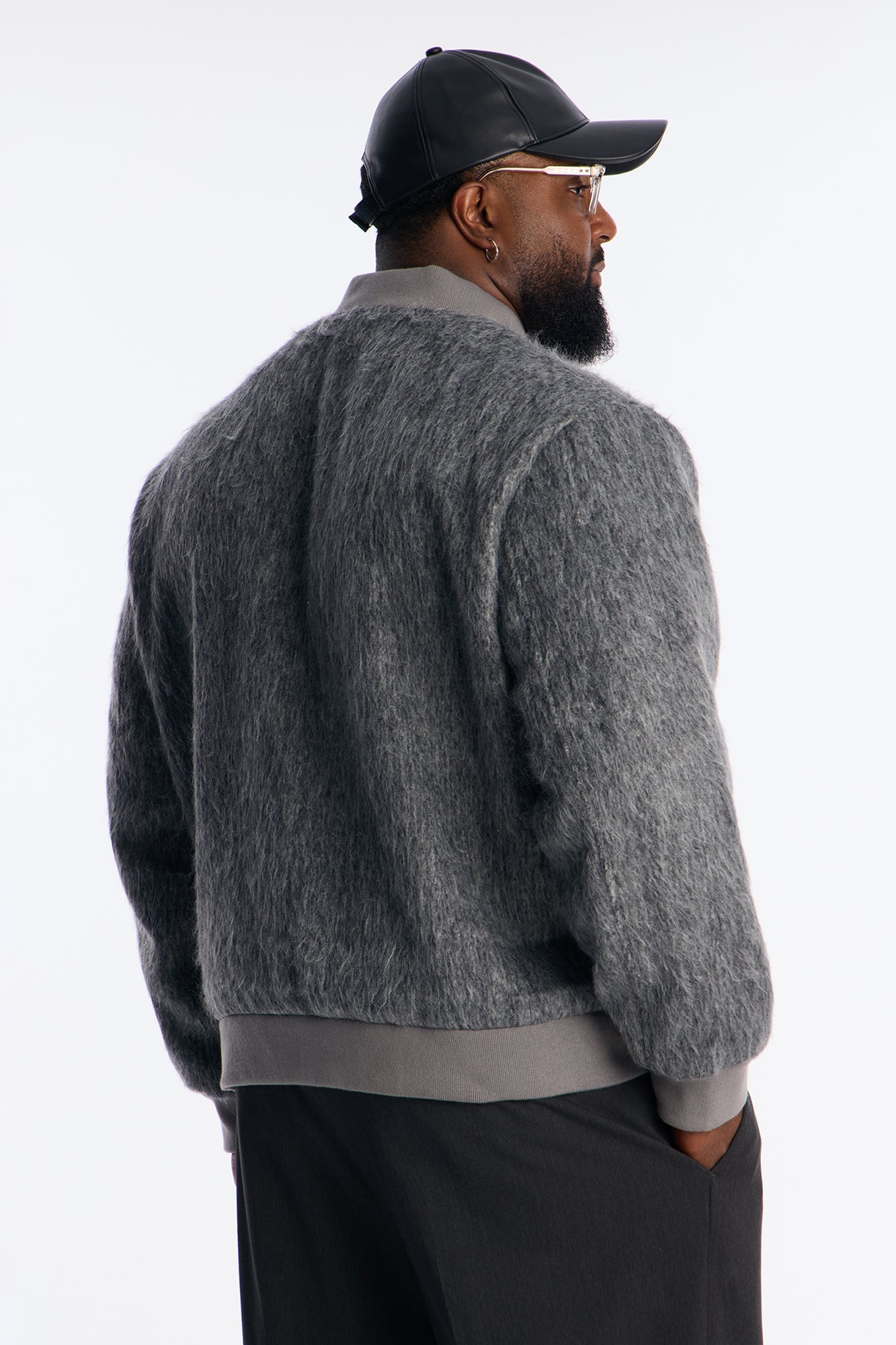 Relaxed Textured Mohair Bomber Jacket - Grey
