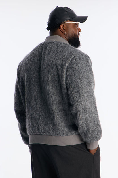 Relaxed Textured Mohair Bomber Jacket - Grey