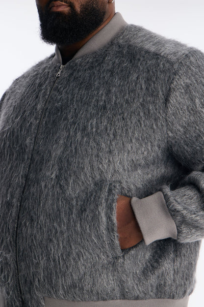 Relaxed Textured Mohair Bomber Jacket - Grey
