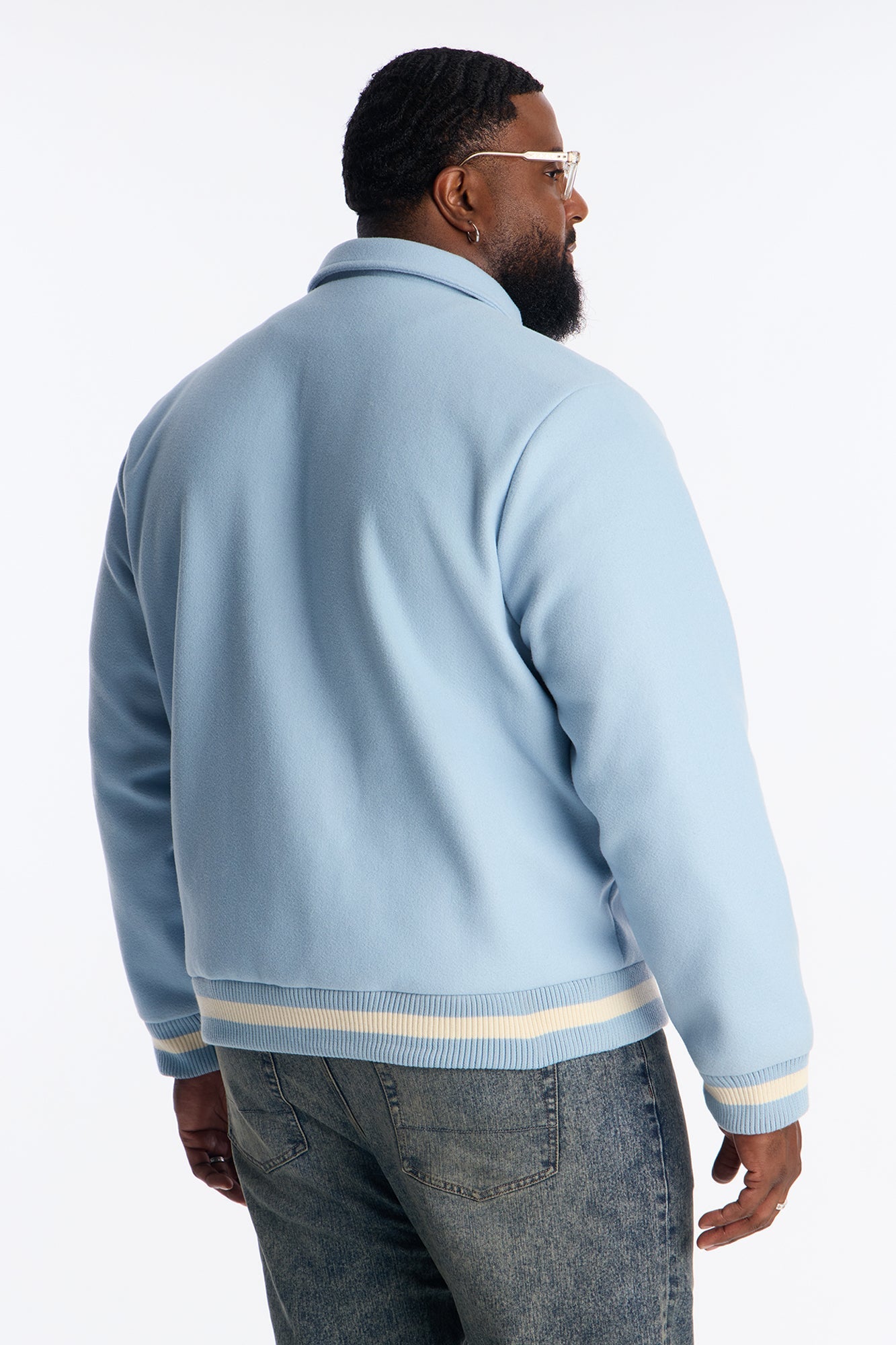 Retro Rib Wool Varsity Jacket - Light Blue