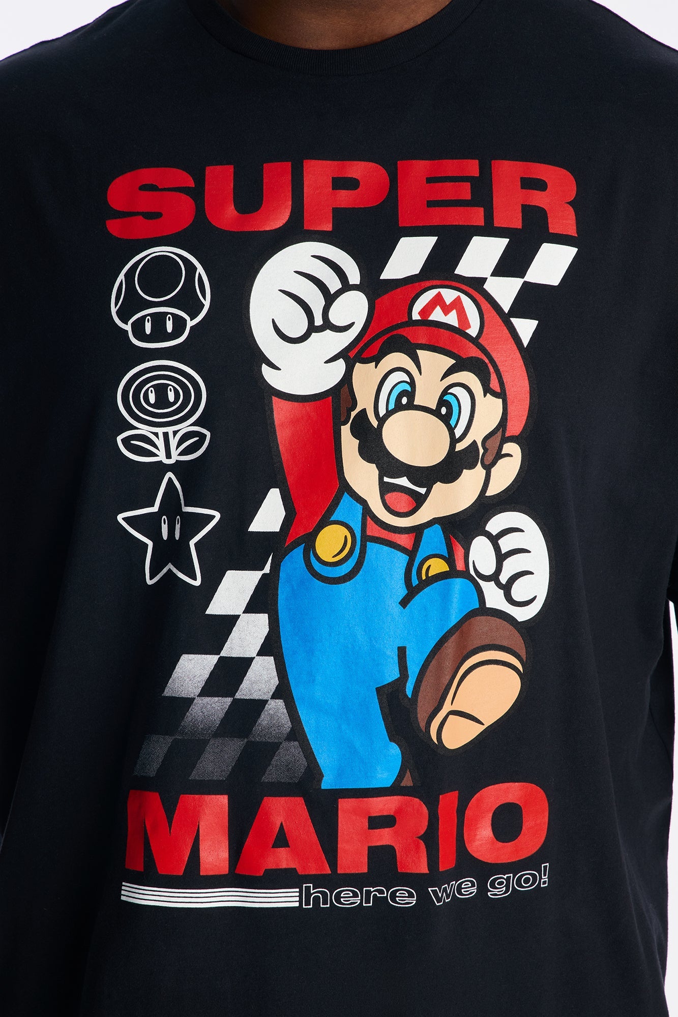 Super Mario Here We Go Boxy Short Sleeve Tee - Black