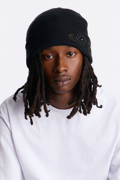 Riveted Paisley Fold Over Cuff Beanie - Black