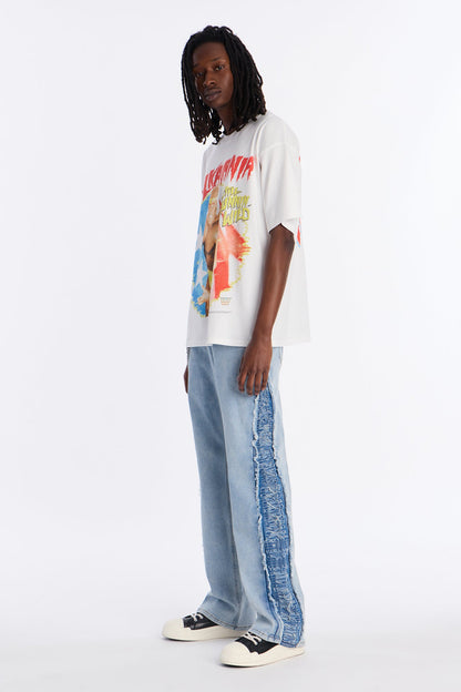 Stacked Slim Flare Fray Panel Jean - Light Blue Wash
